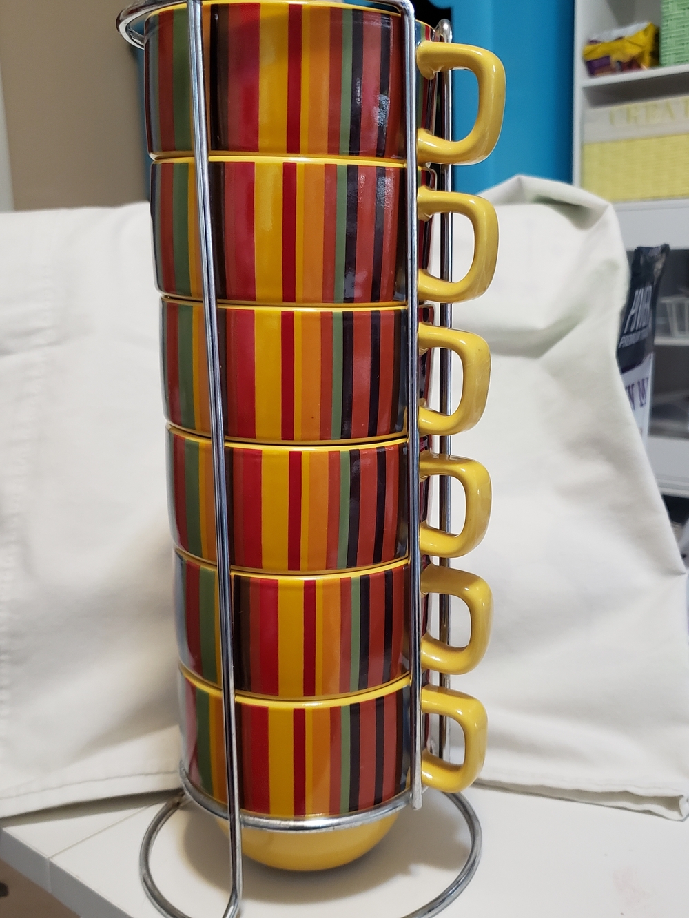 World Market Stackable Striped Mug Set with Stand.